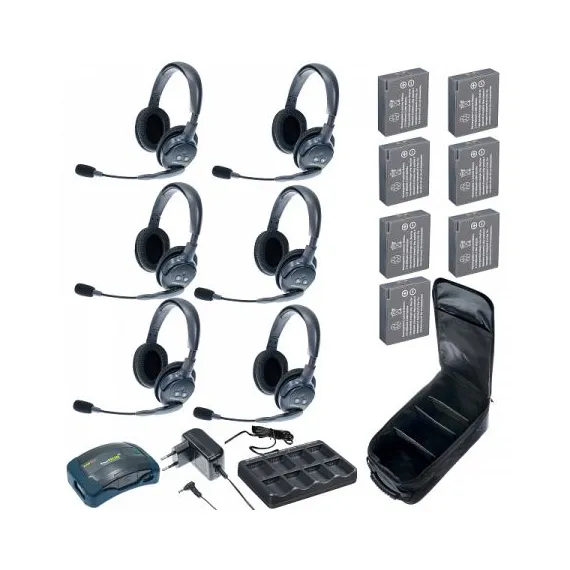 Комплект Eartec HUB 6-D UltraLITE & HUB 6 абонентов с гарнитурами 6 Double Headsets, батареи, зарядное устройство и сумка в комплекте