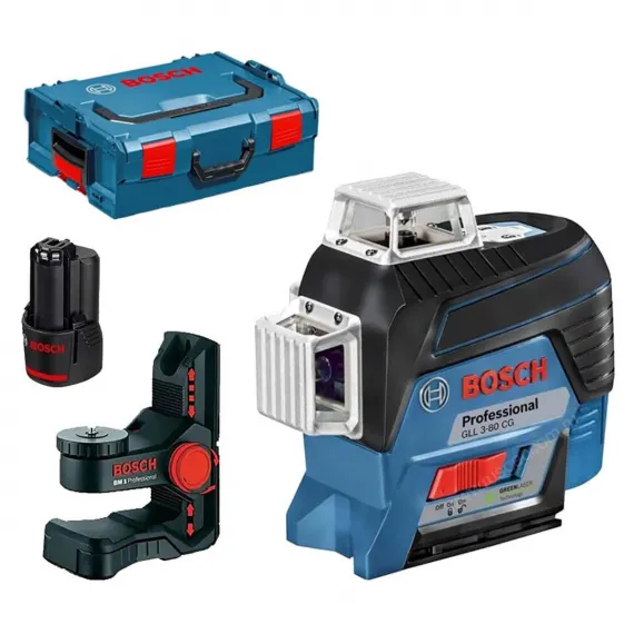 Лазерный уровень Bosch  GLL 3-80 CG + BM 1 + GBA 12V + L-Boxx (0.601.063.T00)